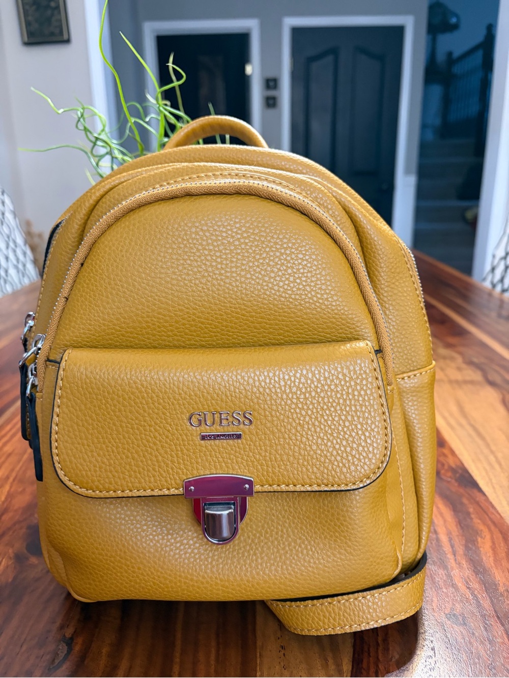 GUESS Mustard Yellow Pebble Leather Mini Backpack